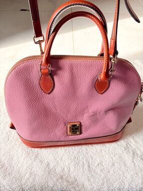 Dooney & Bourke Light Lavender Pebble Leather Satchel with Tan Trim